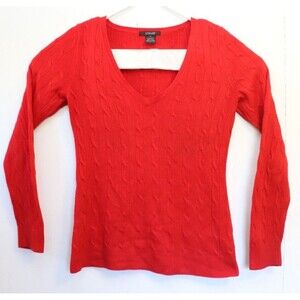 Strand Womens Sweater Medium Acrylic‎ Cableknit V Neck Red Vintage